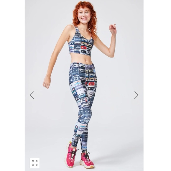 NWT Terez 2-Piece Set Hi Shine Mixtapes Y2K Pattern Leggings Sports Bra Size S - Picture 7 of 7